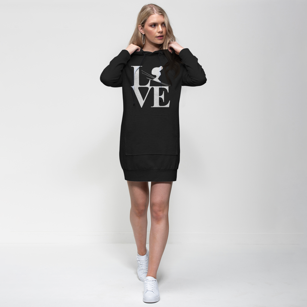 Love Skiing Premium Adult Hoodie Dress - Powderaddicts