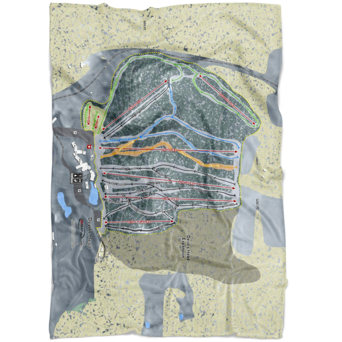 Devil&#39;s Head, Wisconsin Ski Trail Map Fleece Blanket - Powderaddicts