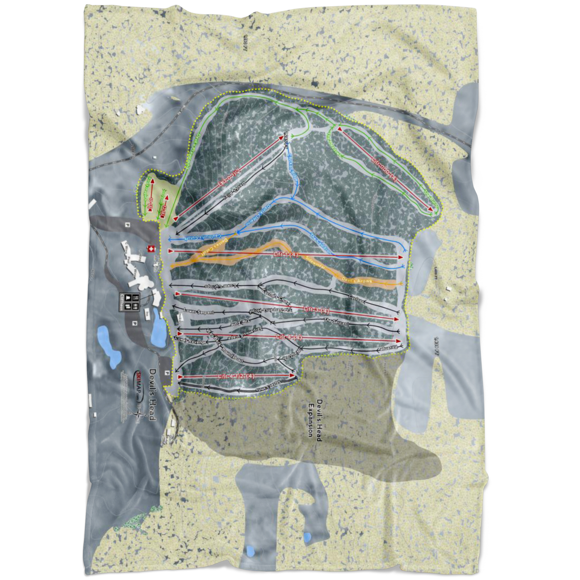 Devil's Head, Wisconsin Ski Trail Map Fleece Blanket - Powderaddicts