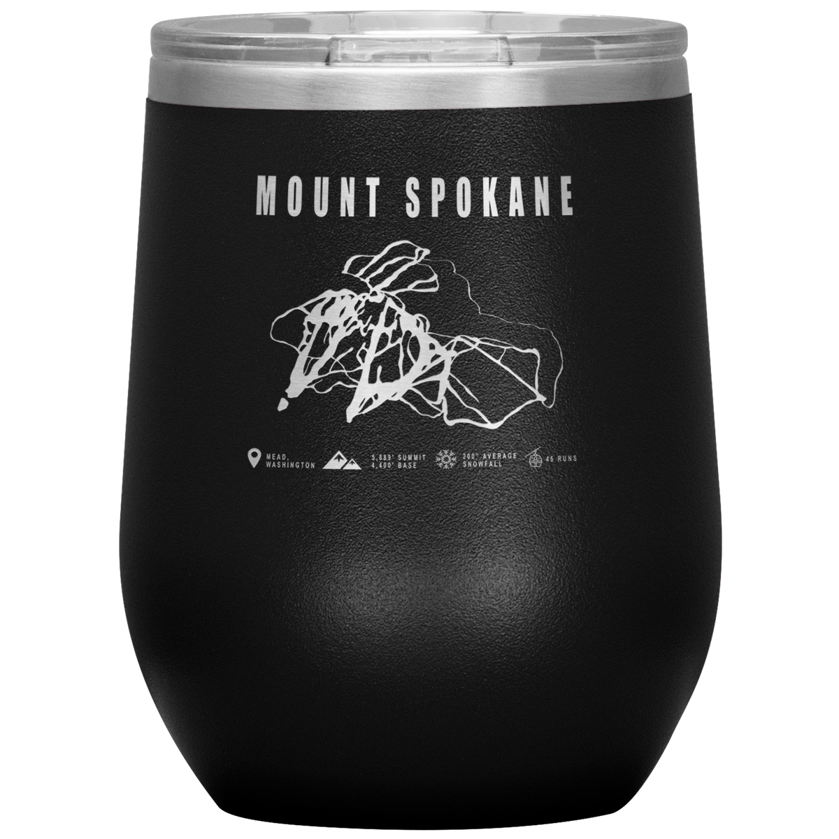 Mount Spokane, Washington Ski Trail Map Wine 12oz Tumbler - Powderaddicts