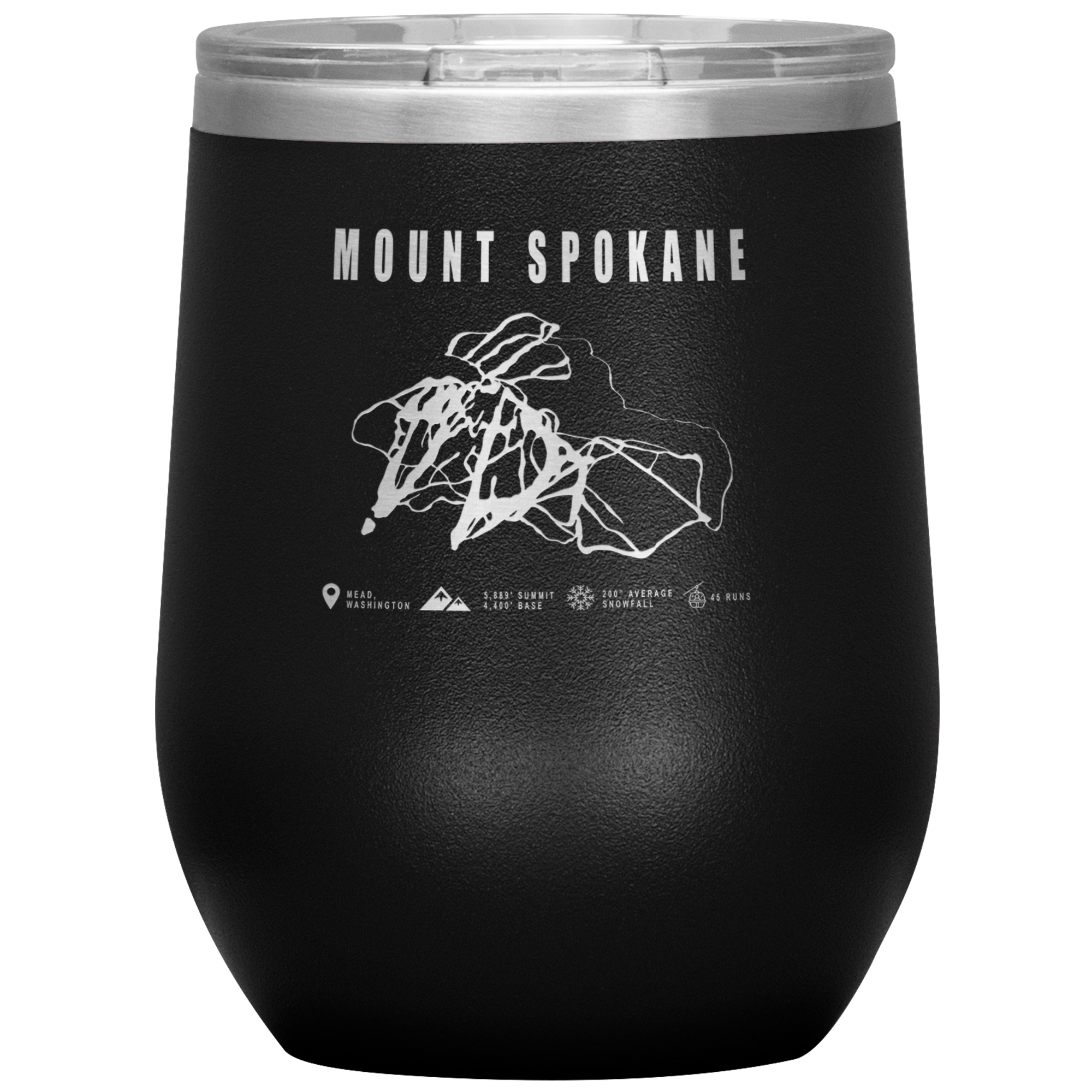 Mount Spokane, Washington Ski Trail Map Wine 12oz Tumbler - Powderaddicts