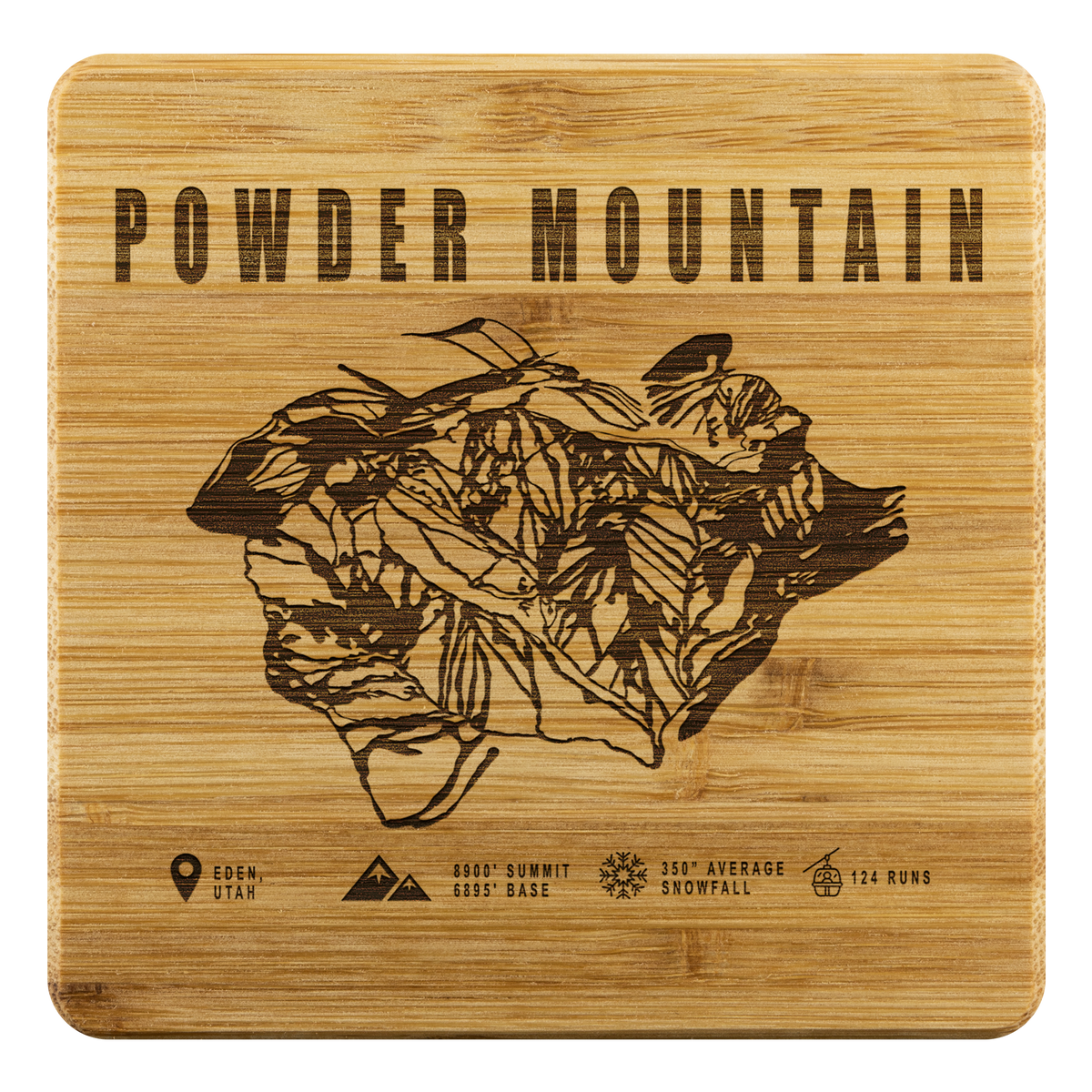 Powder Mountain,Utah Ski Trail Map Bamboo Coaster - Powderaddicts