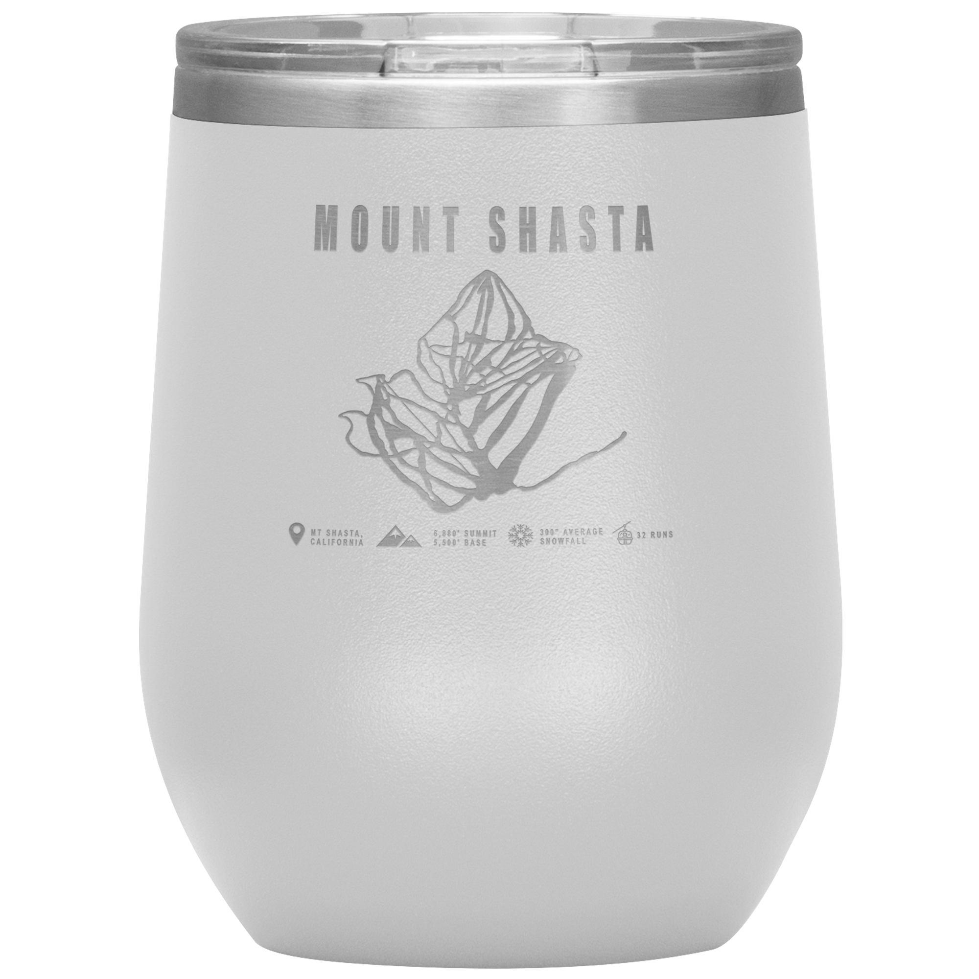 Mount Shasta, California Ski Trail Map Wine 12oz Tumbler - Powderaddicts