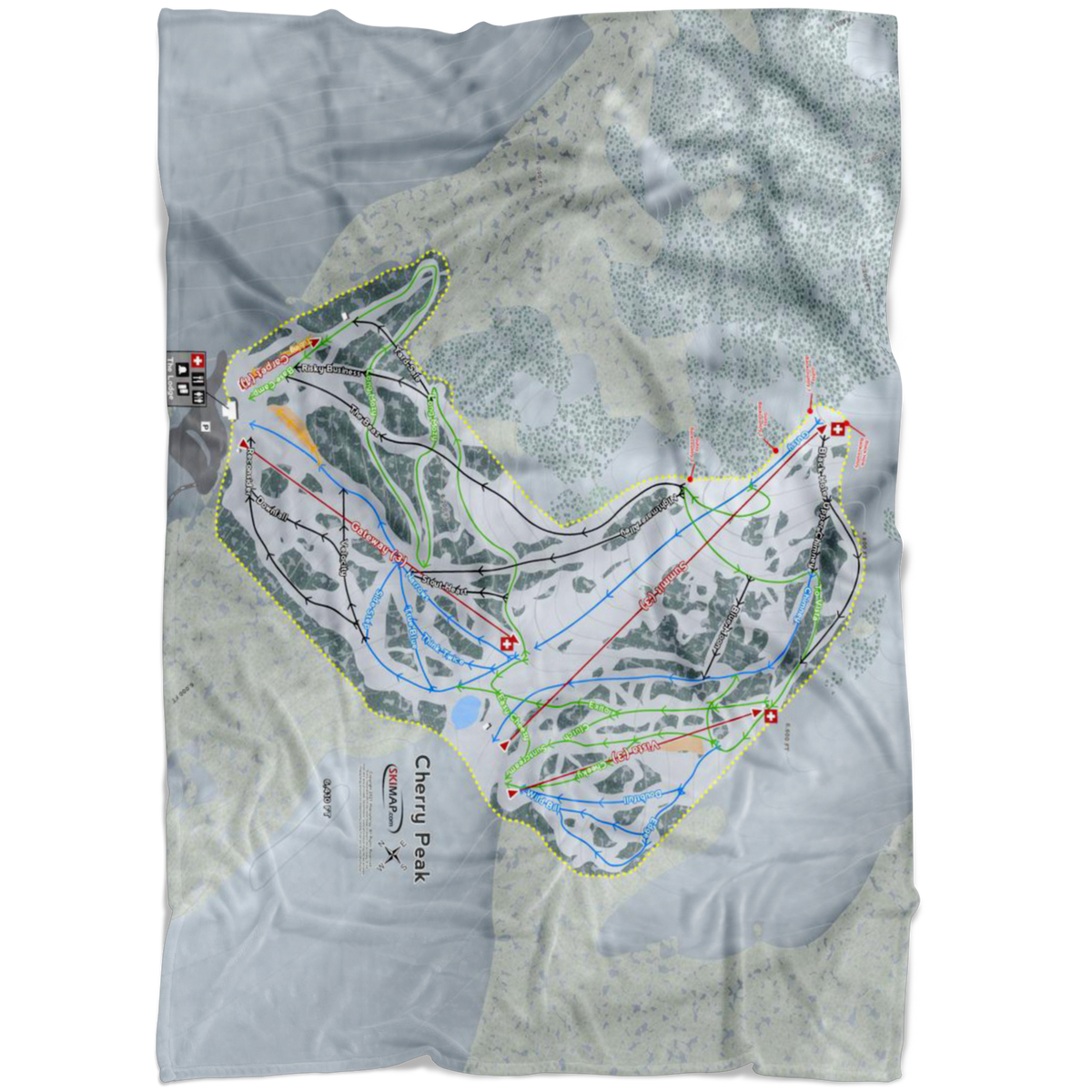 Cherry Peak, Utah Ski Trail Map Fleece Blanket - Powderaddicts