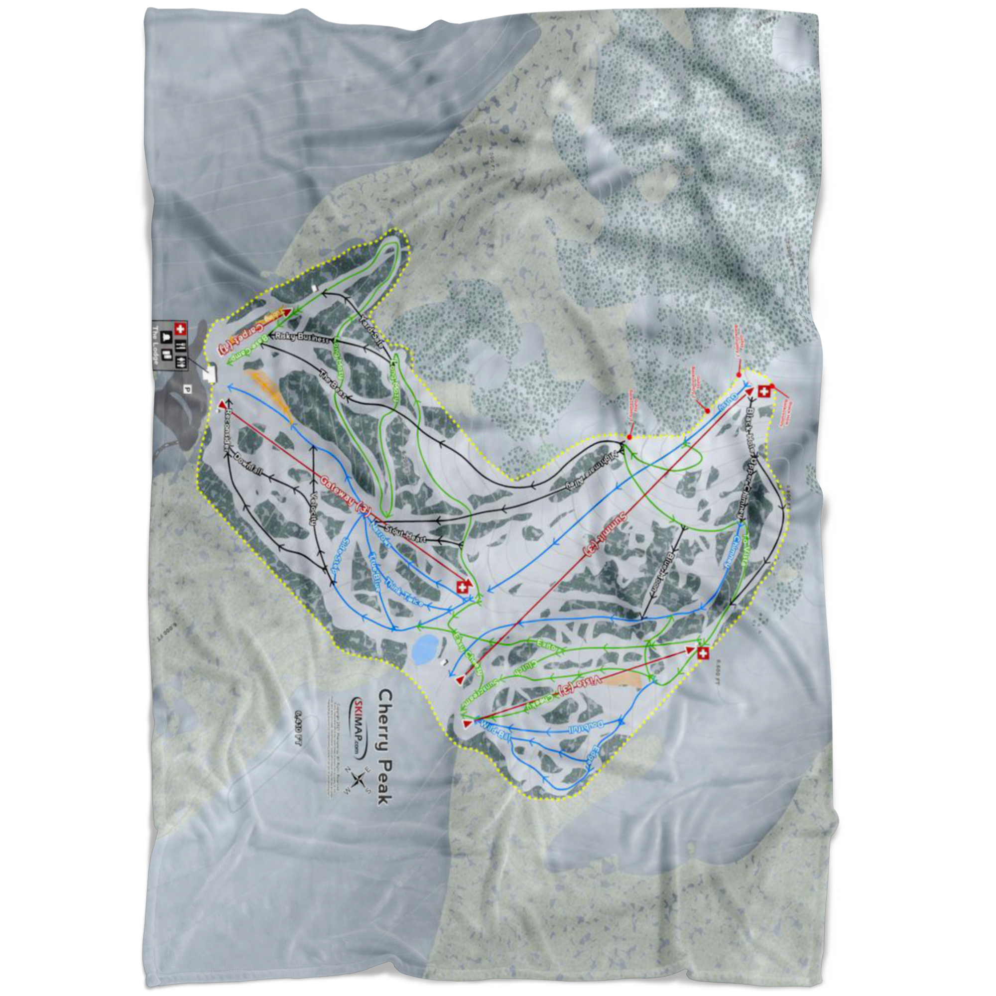 Cherry Peak, Utah Ski Trail Map Fleece Blanket - Powderaddicts