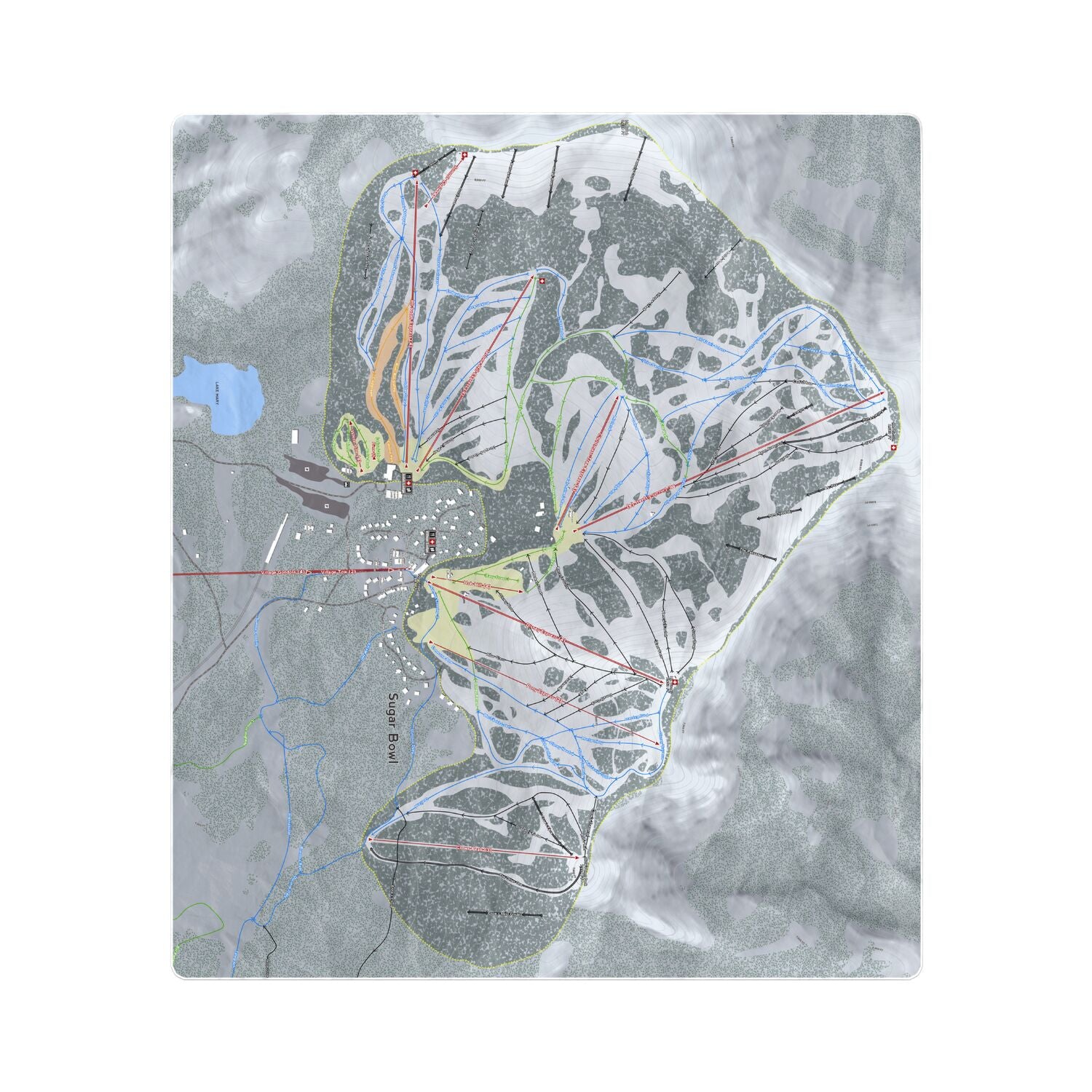 Sugar Bowl, California Ski Resort Map Printed Beach Towel - Powderaddicts