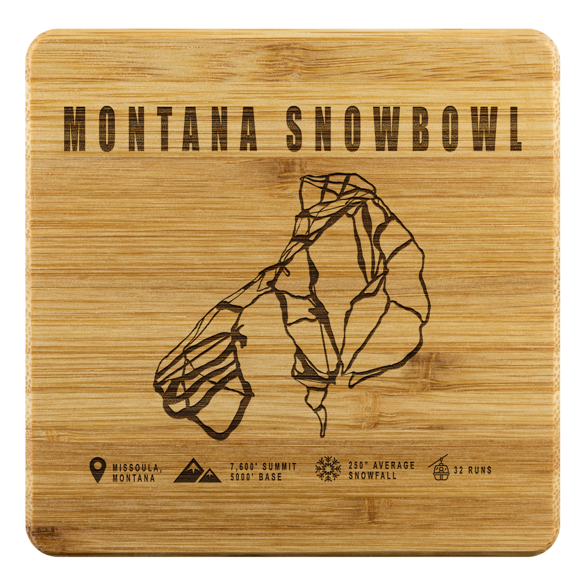 Montana Snowbowl, Montana Ski Trail Map Bamboo Coaster - Powderaddicts