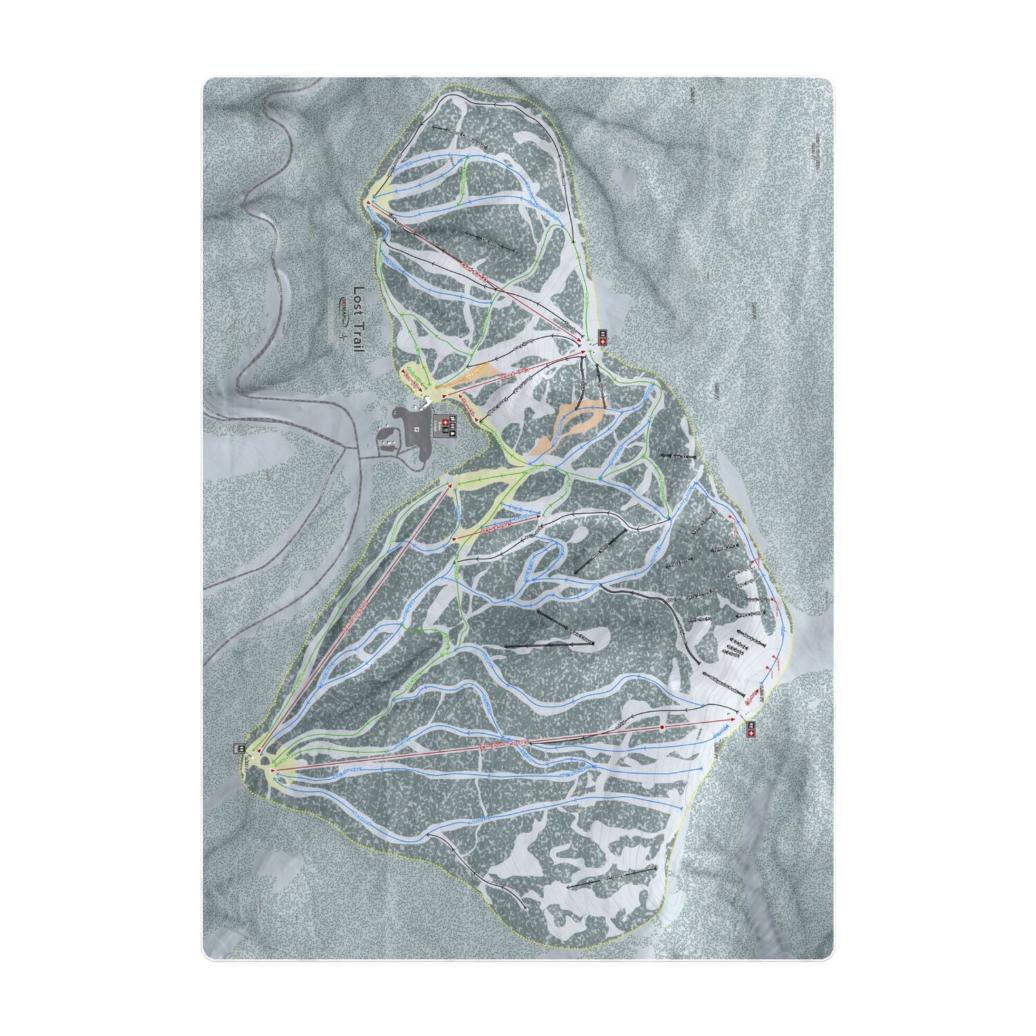 Lost Trail, Montana Ski Resort Map Printed Beach Towel - Powderaddicts