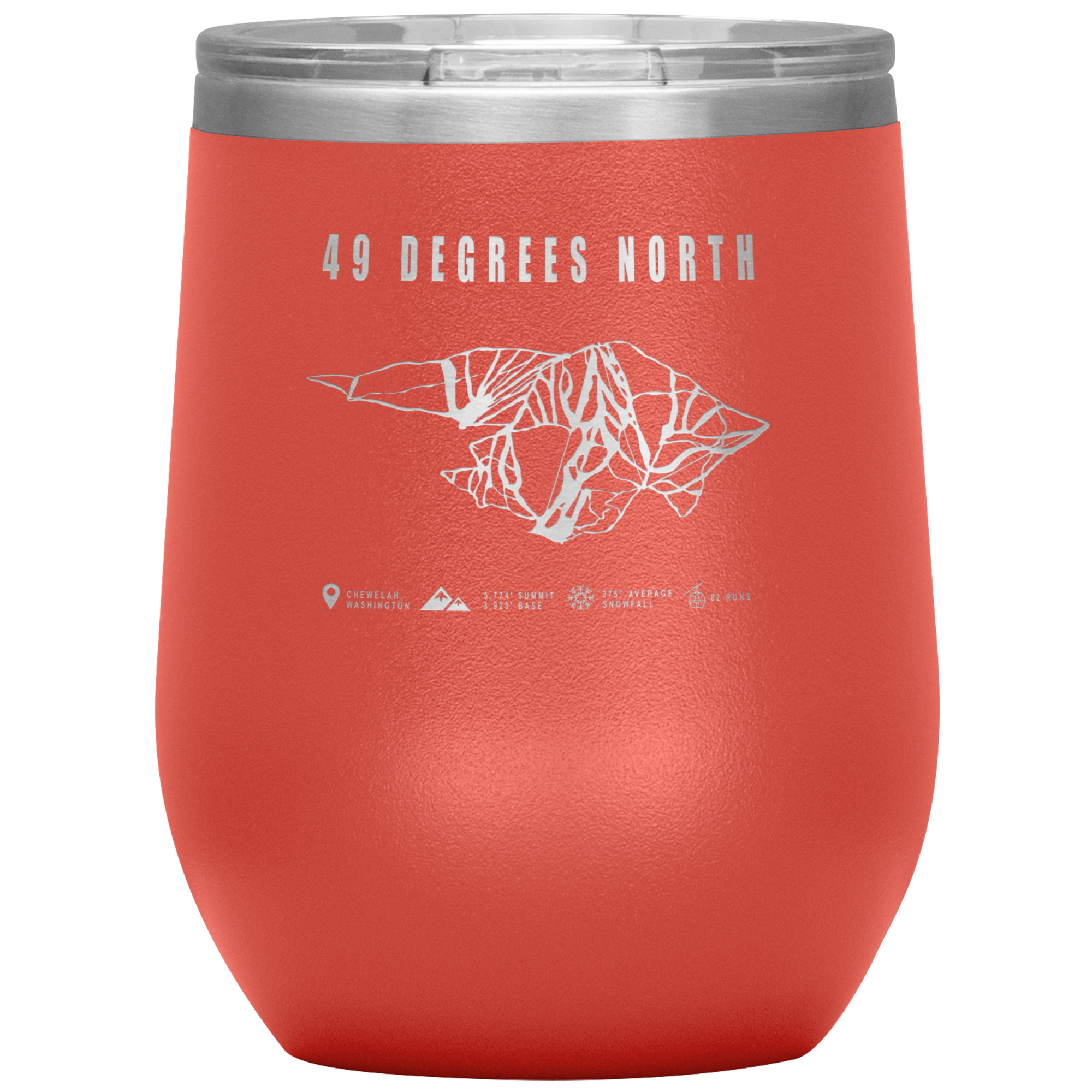 49 Degrees North, Washington Ski Trail Map Wine 12oz Tumbler - Powderaddicts