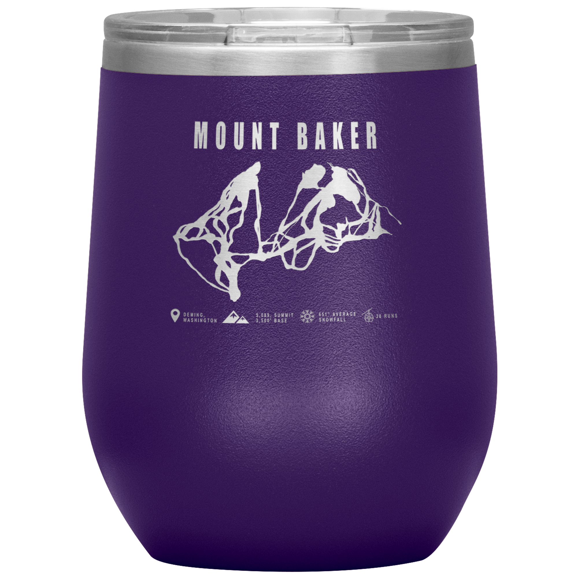 Mount Baker, Washington Ski Trail Map Wine 12oz Tumbler - Powderaddicts