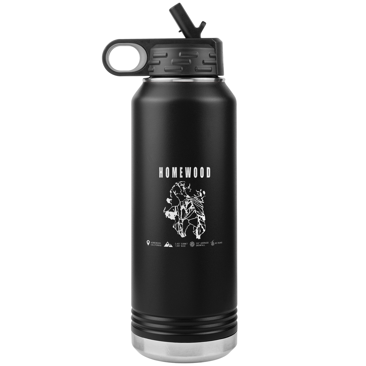 Homewood, California Ski Trail Map 32oz Water Bottle Tumbler - Powderaddicts