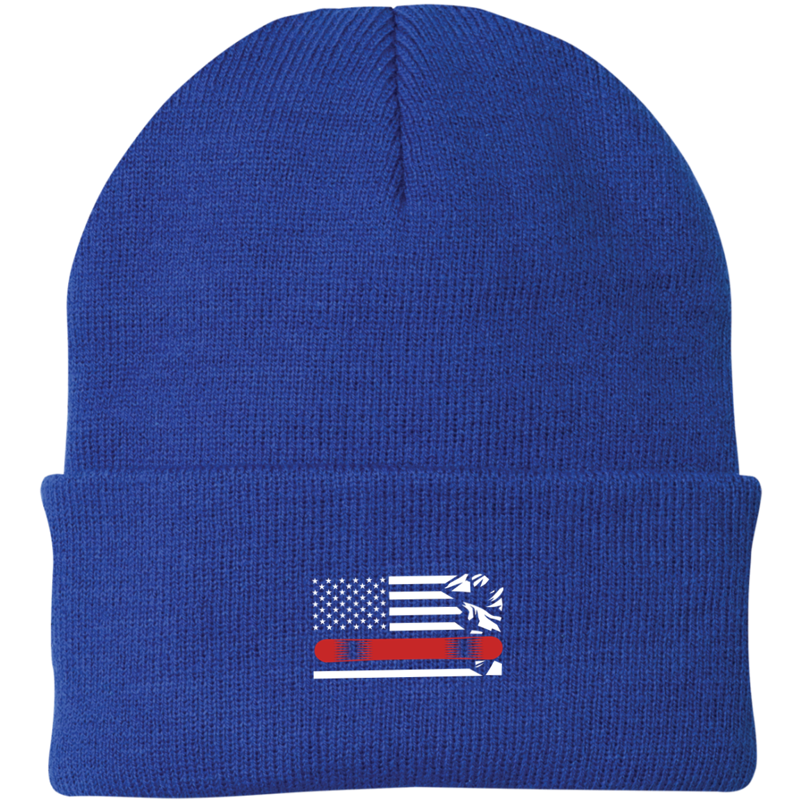 US Snowboard Flag Thin Red Line Knit Cap - Powderaddicts