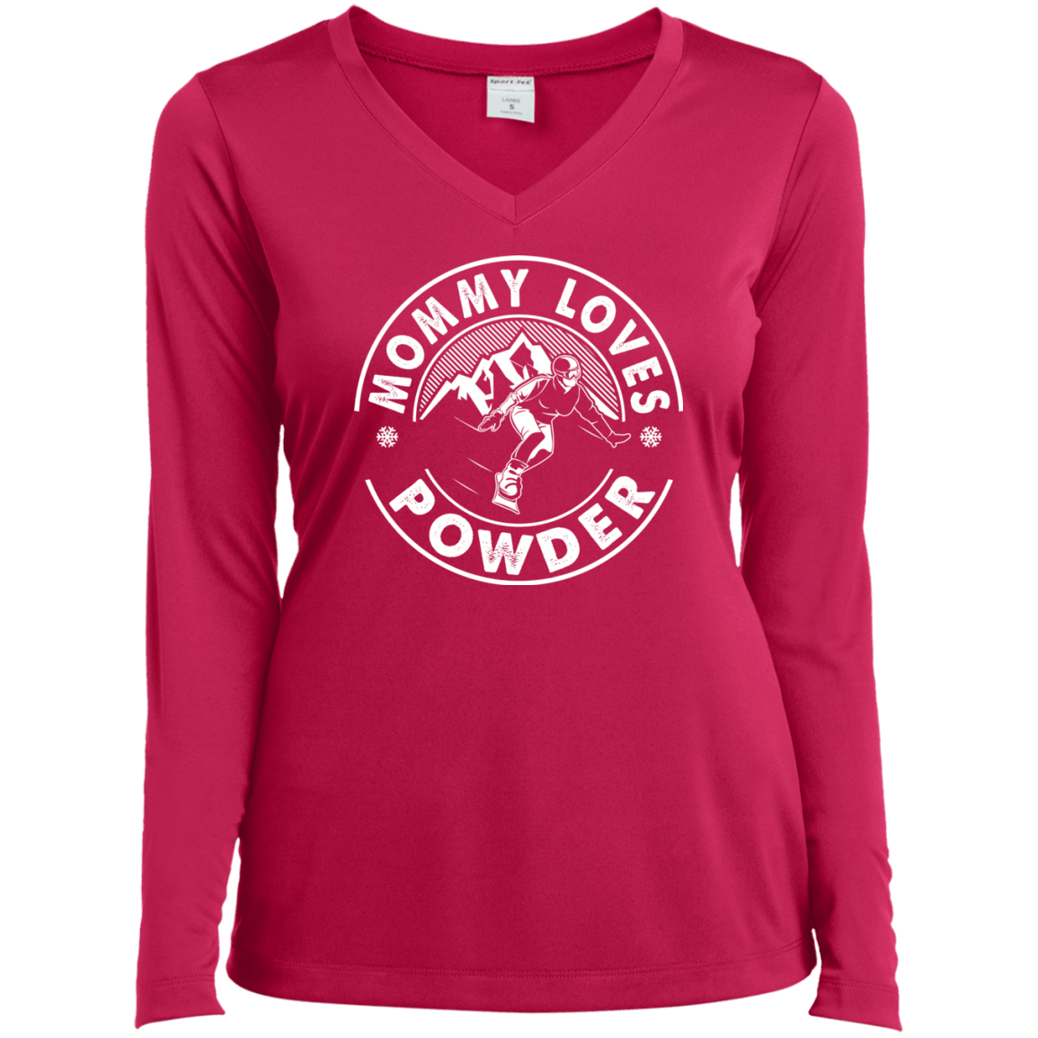 Mommy Loves Powder White Sport-Tek Ladies' LS Performance V-Neck T-Shirt - Powderaddicts