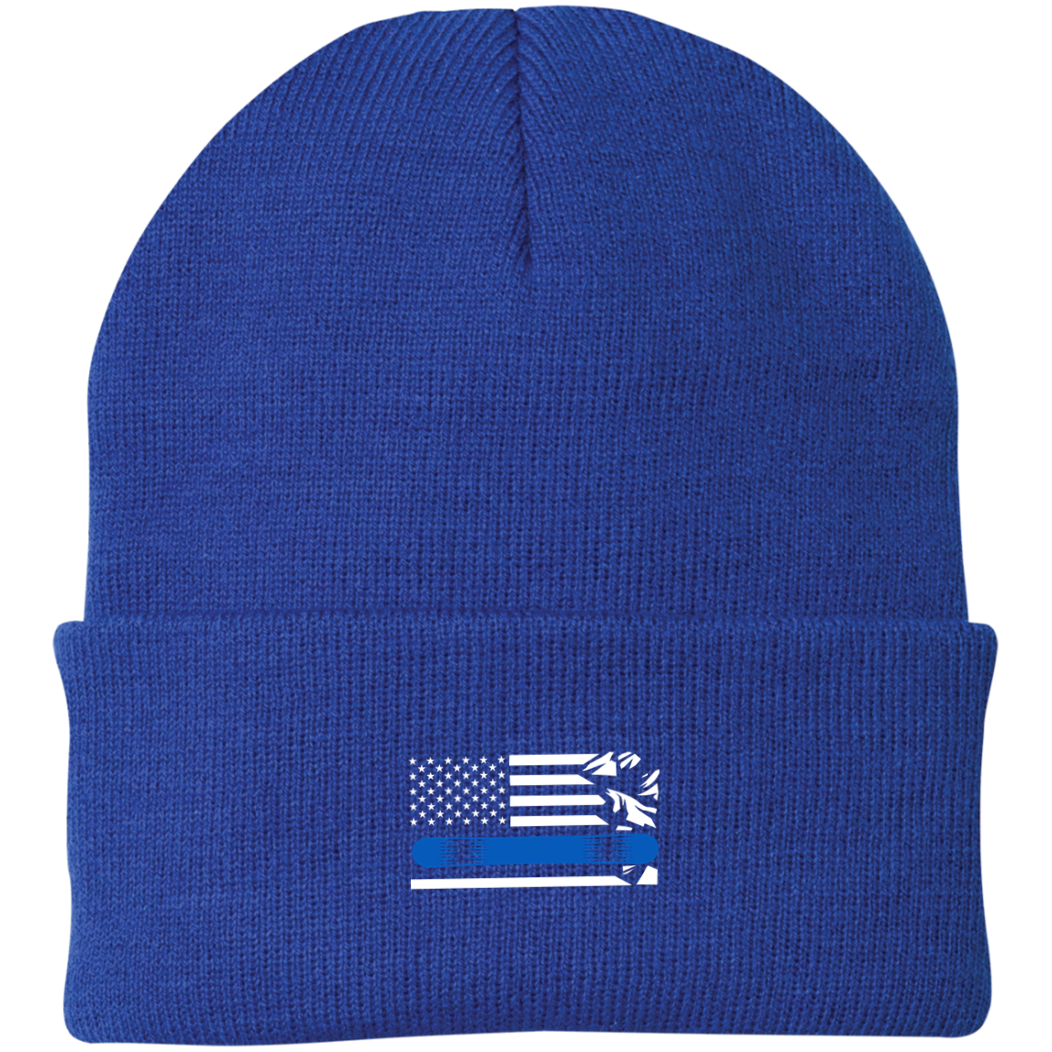 US Snowboard Flag Thin Blue Line Knit Cap - Powderaddicts