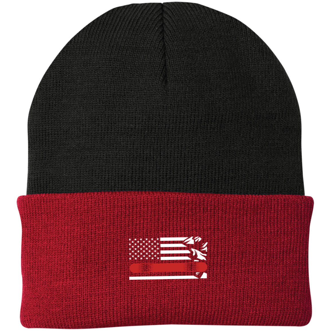 US Snowboard Flag Thin Red Line Knit Cap - Powderaddicts