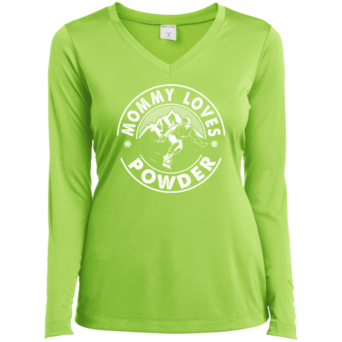 Mommy Loves Powder White Sport-Tek Ladies' LS Performance V-Neck T-Shirt - Powderaddicts