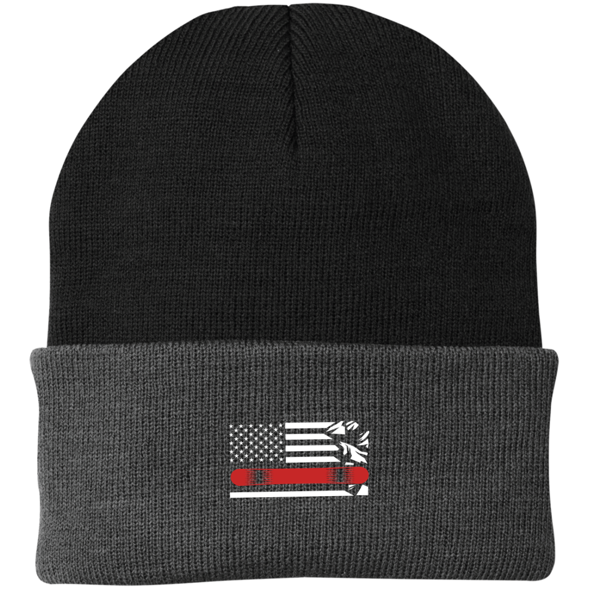 US Snowboard Flag Thin Red Line Knit Cap - Powderaddicts