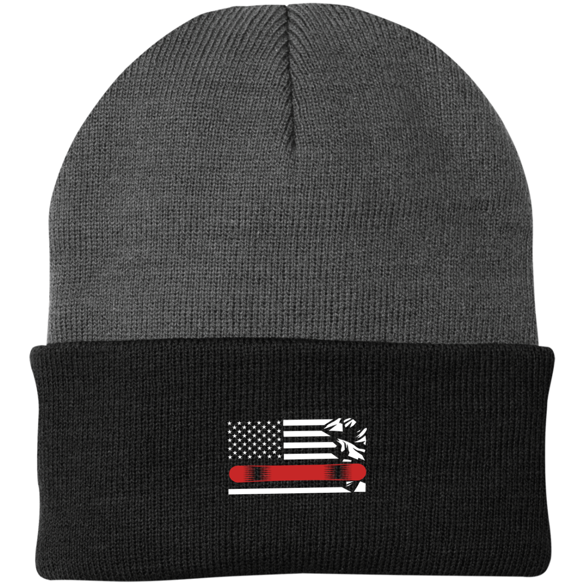 US Snowboard Flag Thin Red Line Knit Cap - Powderaddicts