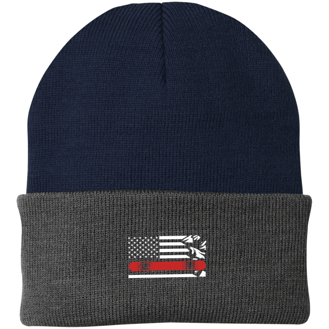 US Snowboard Flag Thin Red Line Knit Cap - Powderaddicts