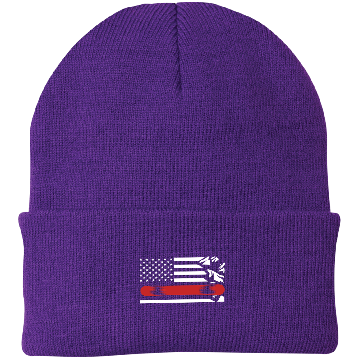 US Snowboard Flag Thin Red Line Knit Cap - Powderaddicts