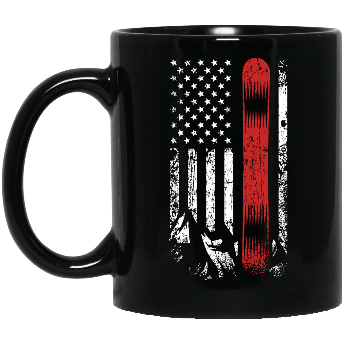 USA Snowboard Flag Black Mug - Powderaddicts