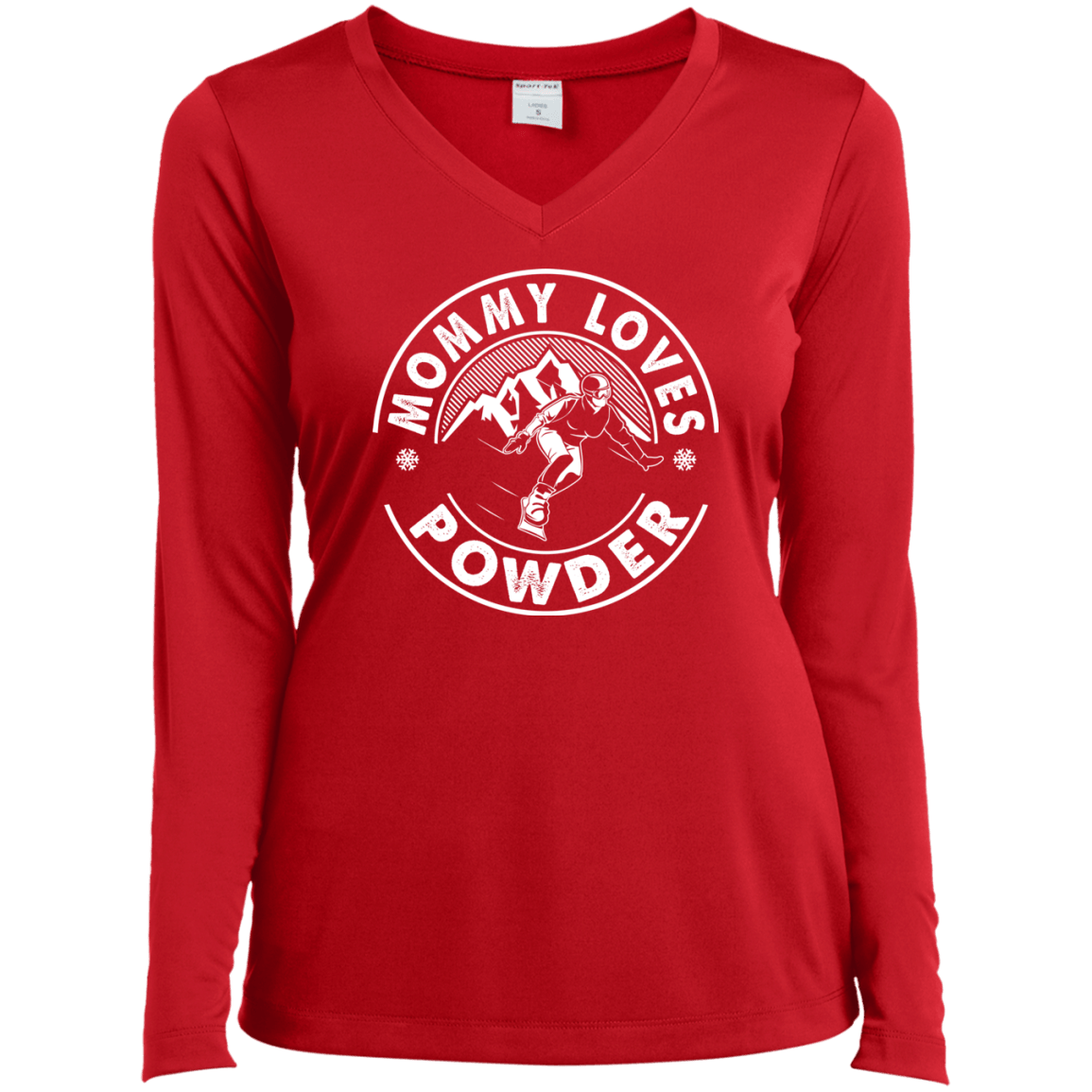 Mommy Loves Powder White Sport-Tek Ladies' LS Performance V-Neck T-Shirt - Powderaddicts