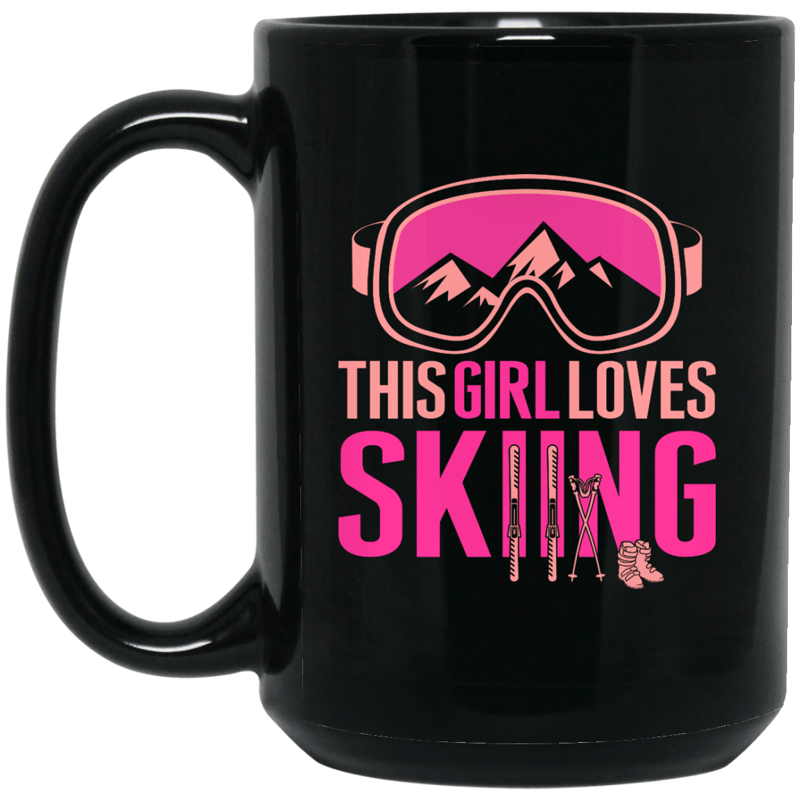 This Girl Loves Skiing Black Mug - Powderaddicts