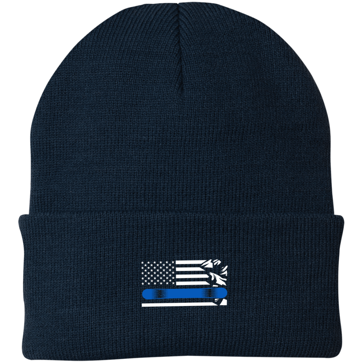 US Snowboard Flag Thin Blue Line Knit Cap - Powderaddicts