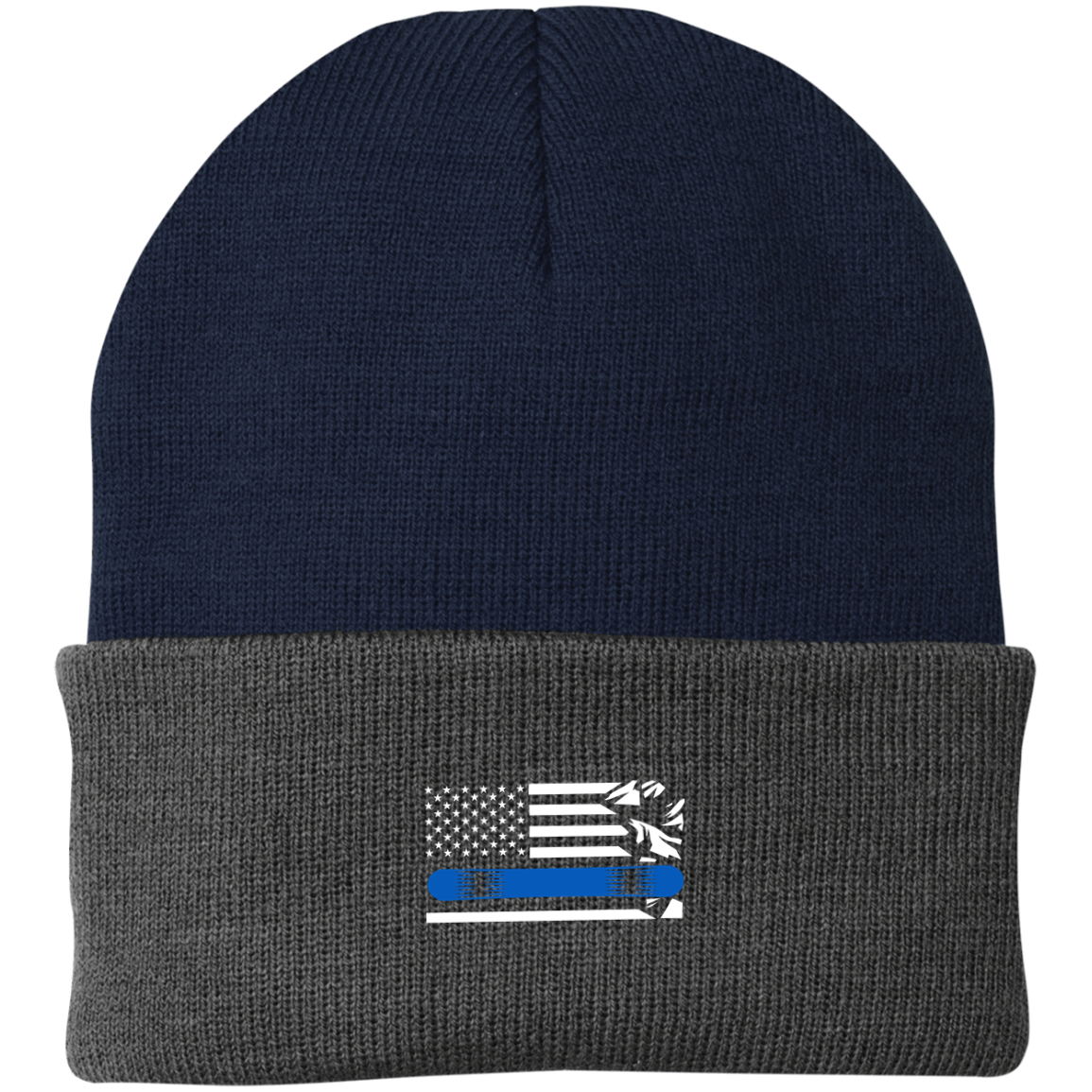 US Snowboard Flag Thin Blue Line Knit Cap - Powderaddicts