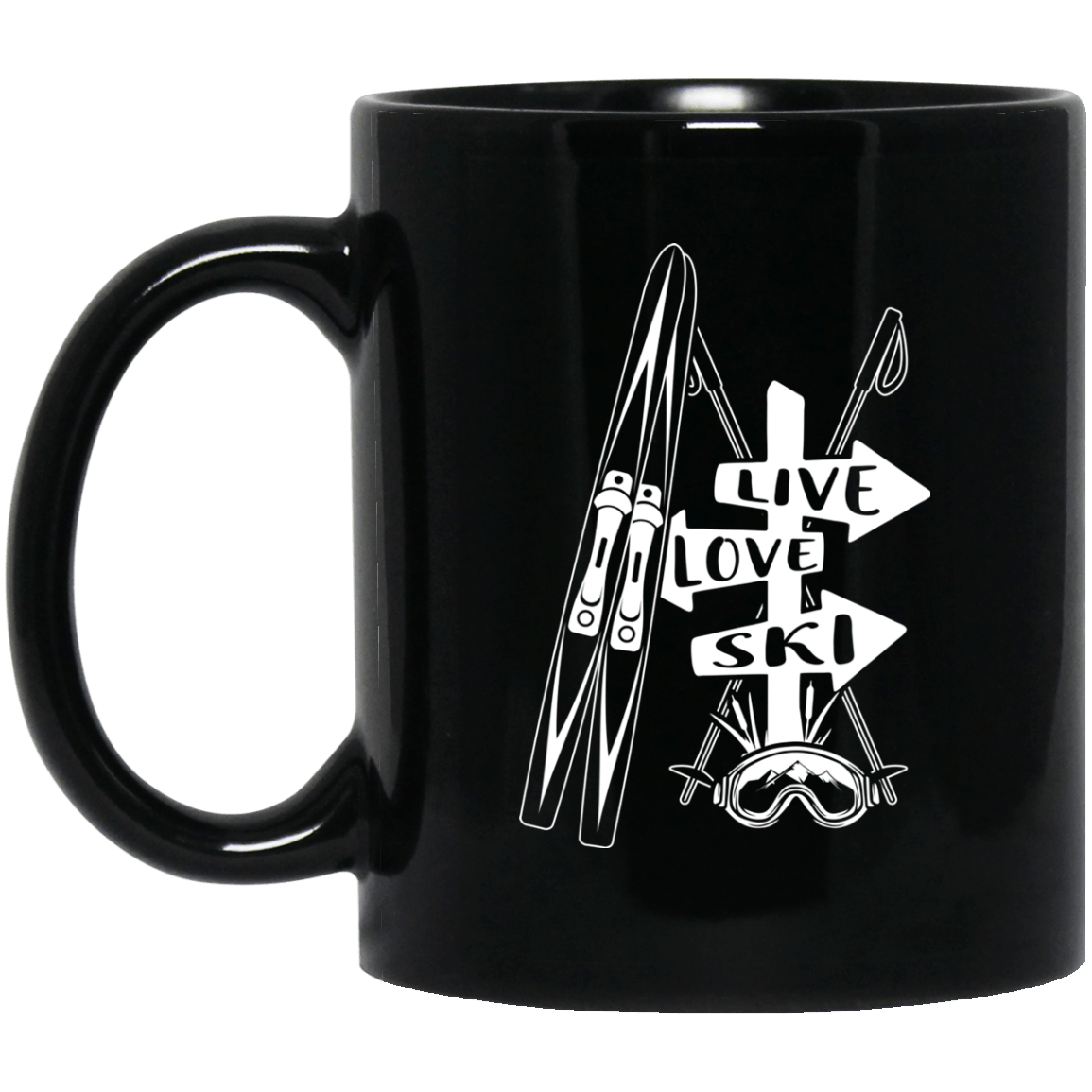 Live Love Ski Black Mugs - Powderaddicts