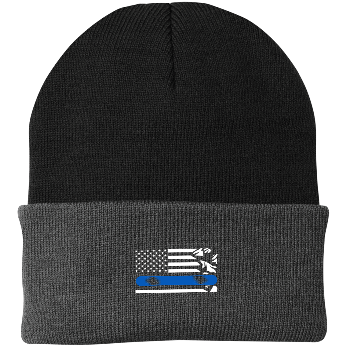 US Snowboard Flag Thin Blue Line Knit Cap - Powderaddicts