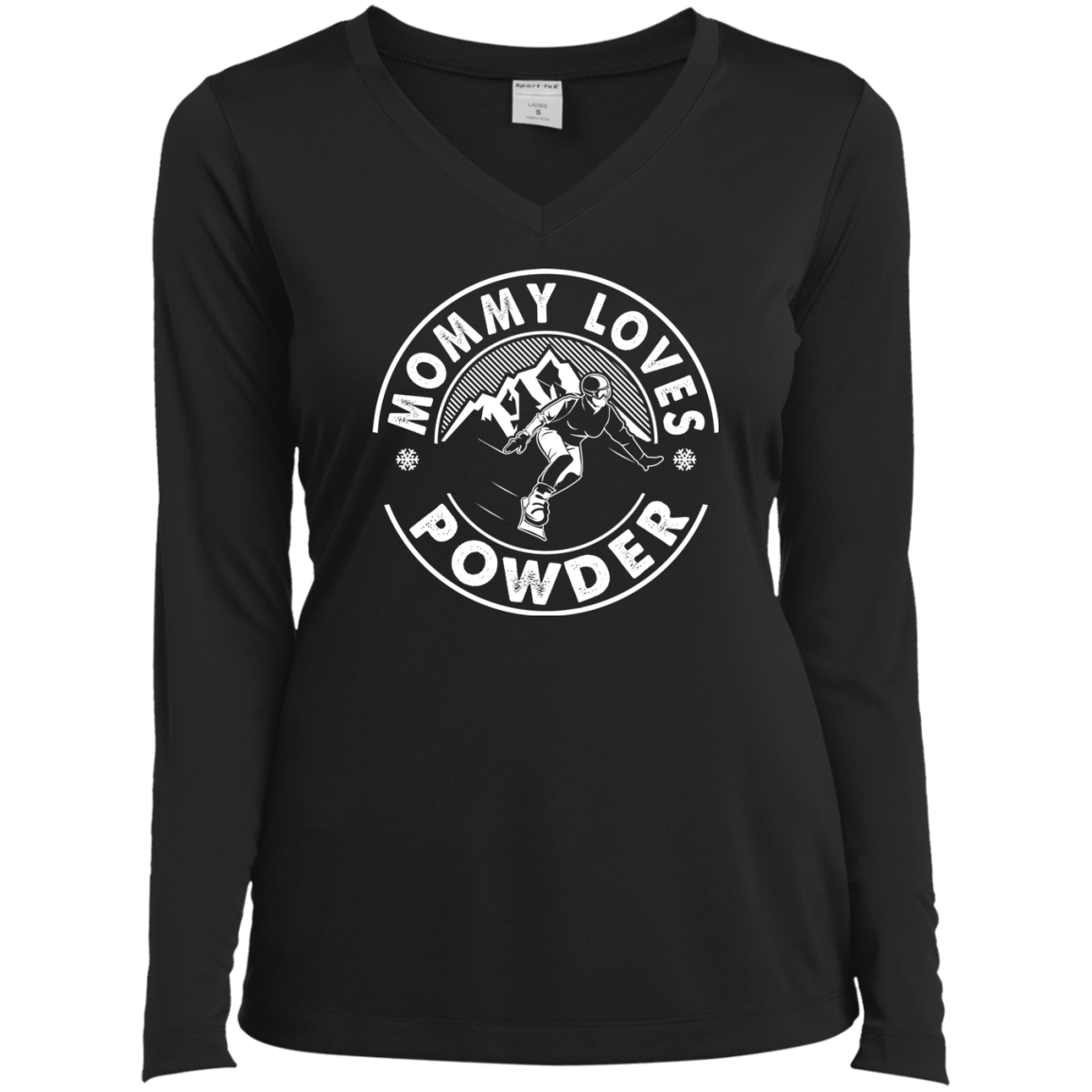 Mommy Loves Powder White Sport-Tek Ladies&#39; LS Performance V-Neck T-Shirt - Powderaddicts