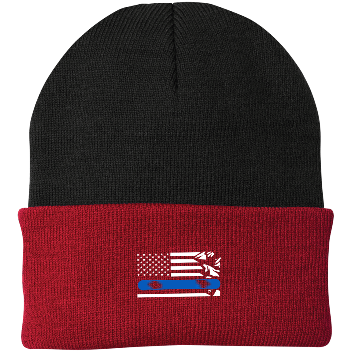 US Snowboard Flag Thin Blue Line Knit Cap - Powderaddicts