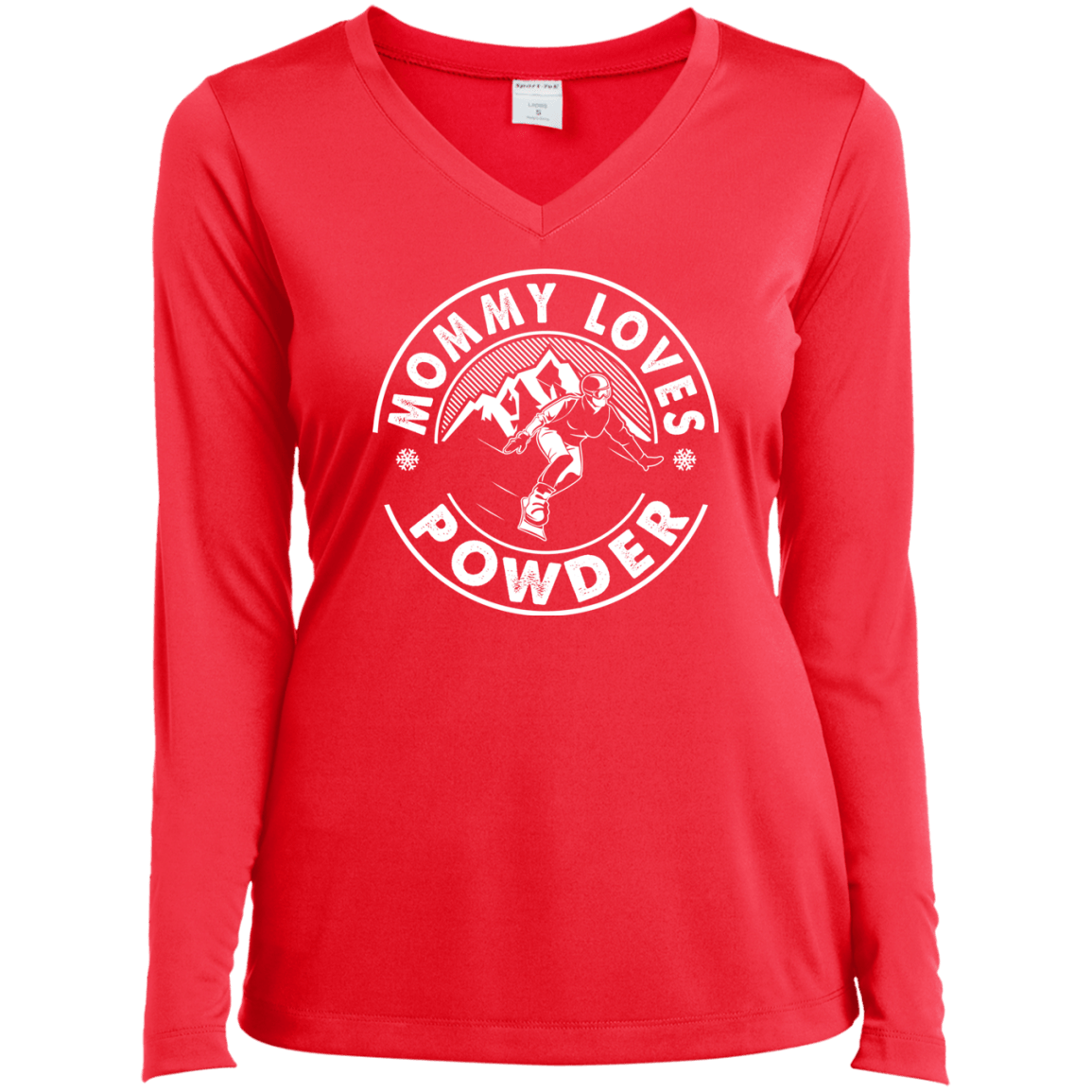 Mommy Loves Powder White Sport-Tek Ladies' LS Performance V-Neck T-Shirt - Powderaddicts