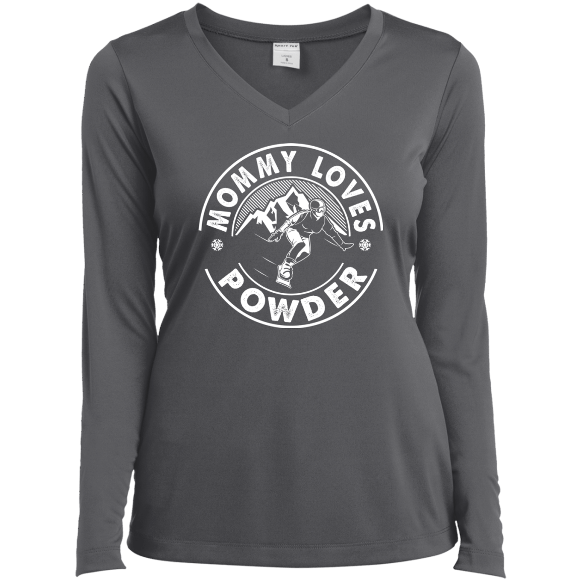 Mommy Loves Powder White Sport-Tek Ladies' LS Performance V-Neck T-Shirt - Powderaddicts