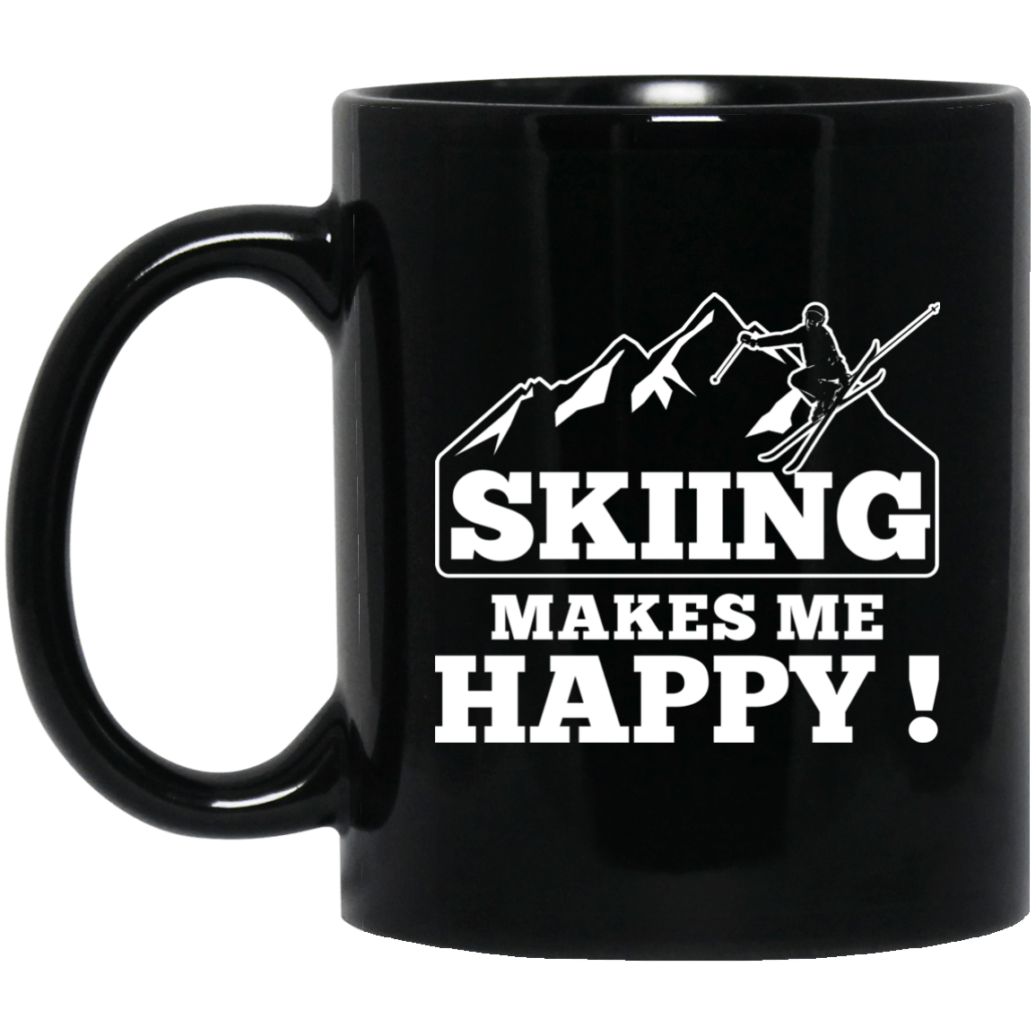 Skiing Makes Me Happy Men&#39;s Black Mug - Powderaddicts