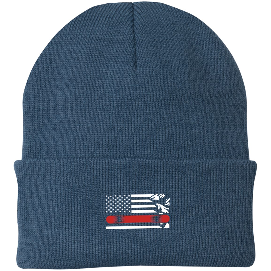 US Snowboard Flag Thin Red Line Knit Cap - Powderaddicts