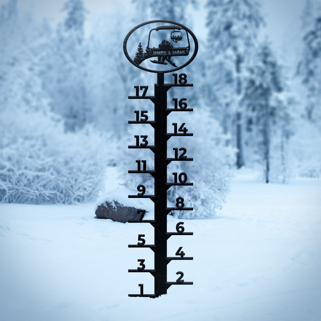 PERSONALIZED Chairlift Snow Gauge -  Snowboarding  Couple- Made in the USA