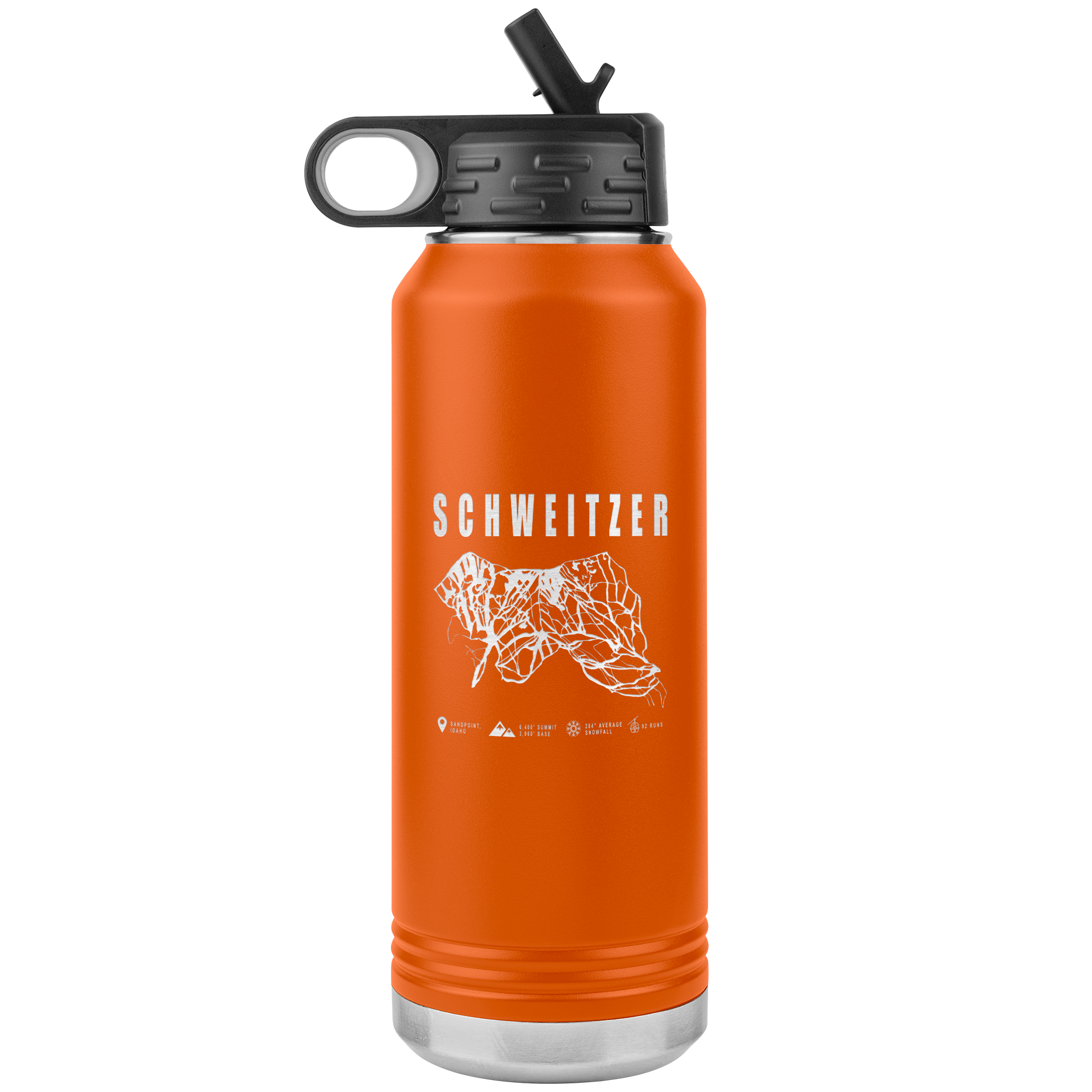 Schweitzer Idaho Ski Trail Map 32oz Water Bottle Tumbler - Powderaddicts