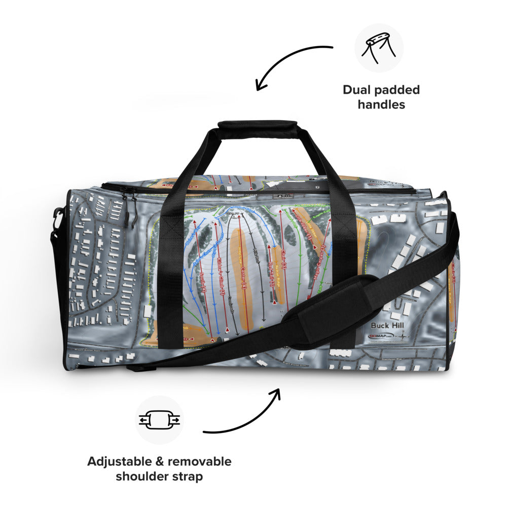 Buck Hill, Minnesota Ski Trail Map Duffle Bag - Powderaddicts