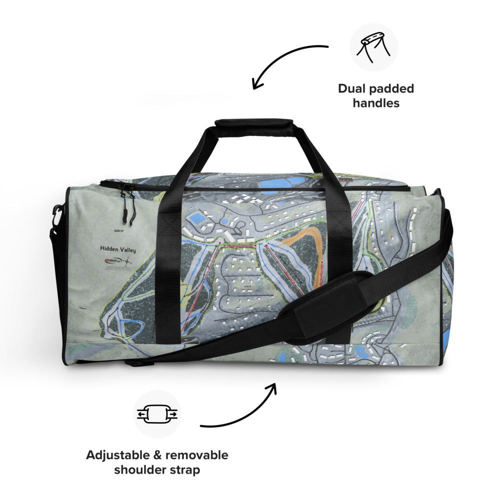 Hidden Valley, Missouri Ski Trail Map Duffle Bag - Powderaddicts