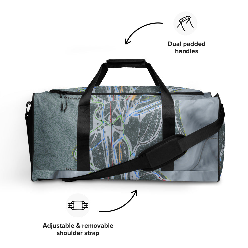 Teton Pass, Montana Ski Trail Map Duffle Bag - Powderaddicts