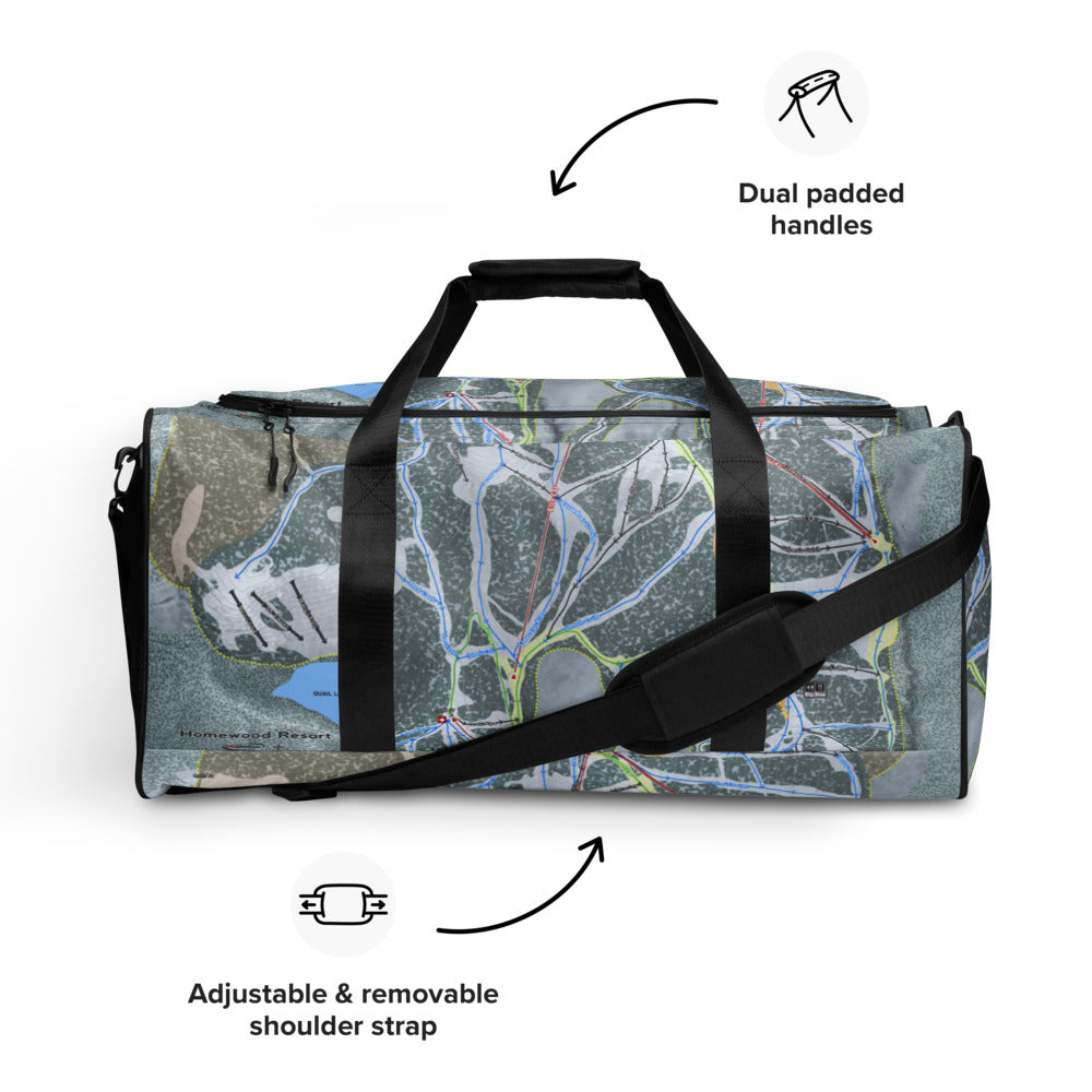 Homewood, California Ski Trail Map Duffle Bag - Powderaddicts