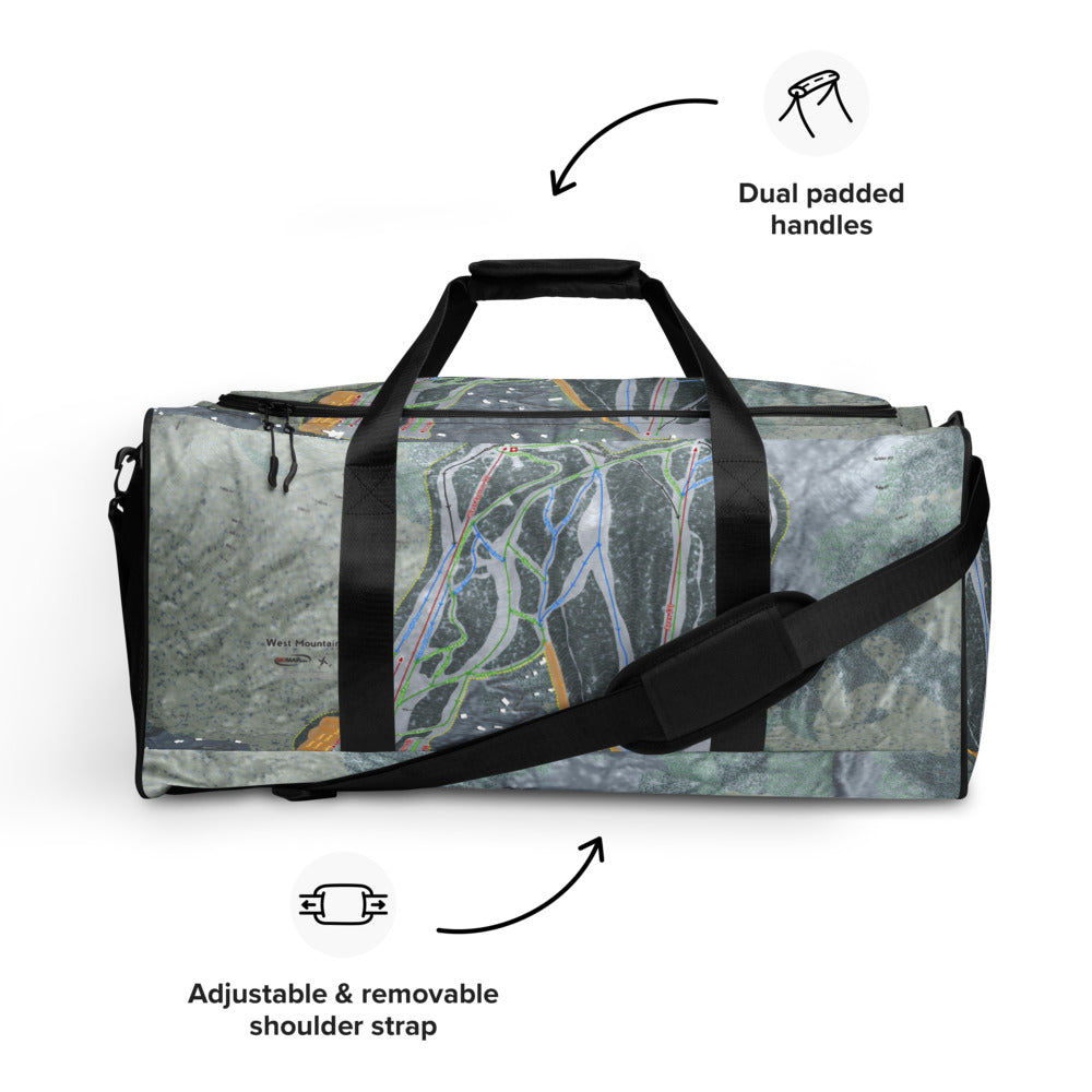 West Mountain, New York Ski Trail Map Duffle Bag - Powderaddicts