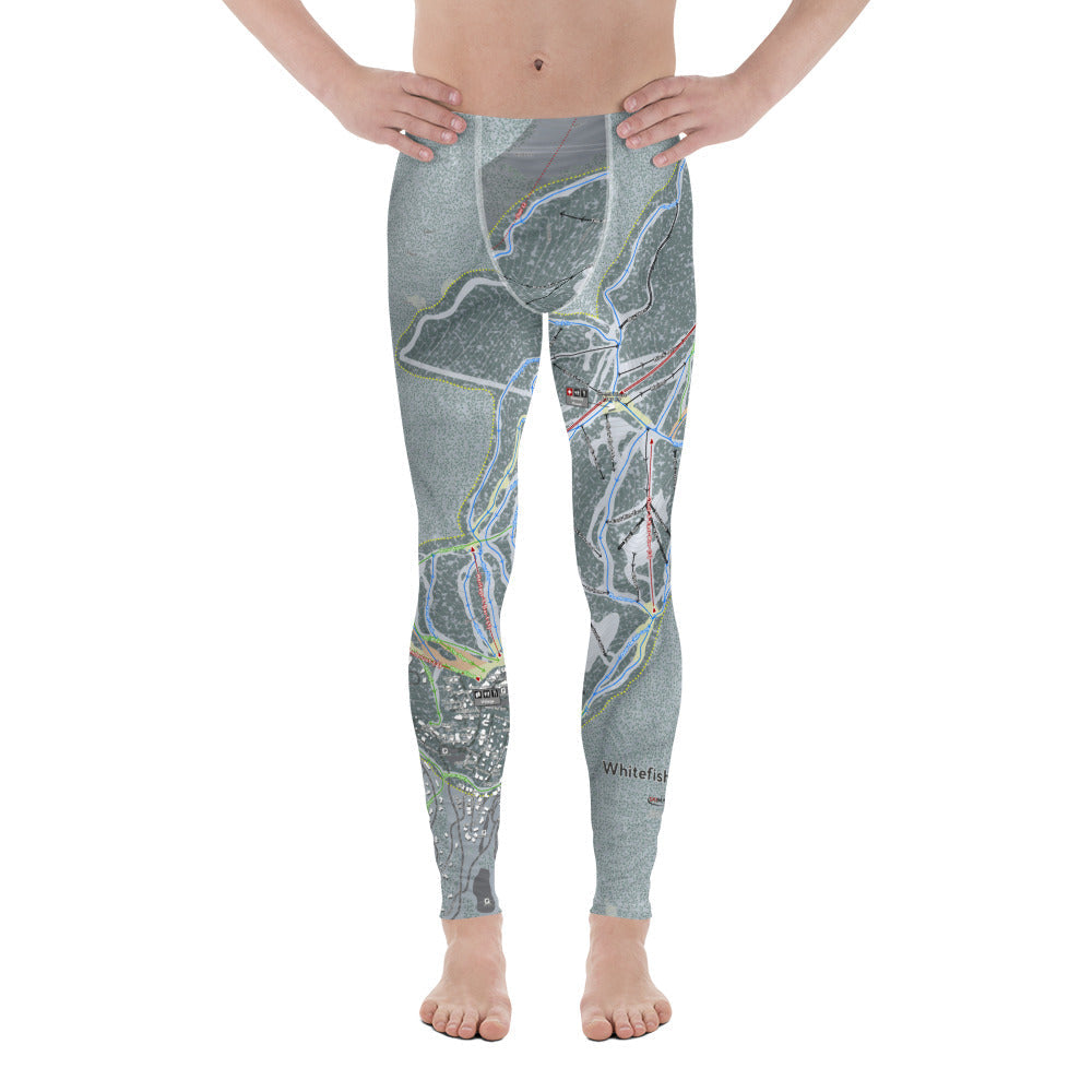 Whitefish Mountain, Montana Ski Trail Map - Men's Base Layer Bottoms - Powderaddicts