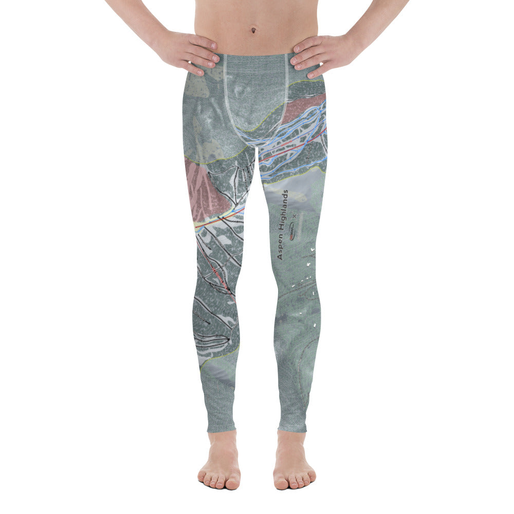 Aspen Highlands, Colorado Ski Trail Map - Men's Base Layer Bottoms - Powderaddicts