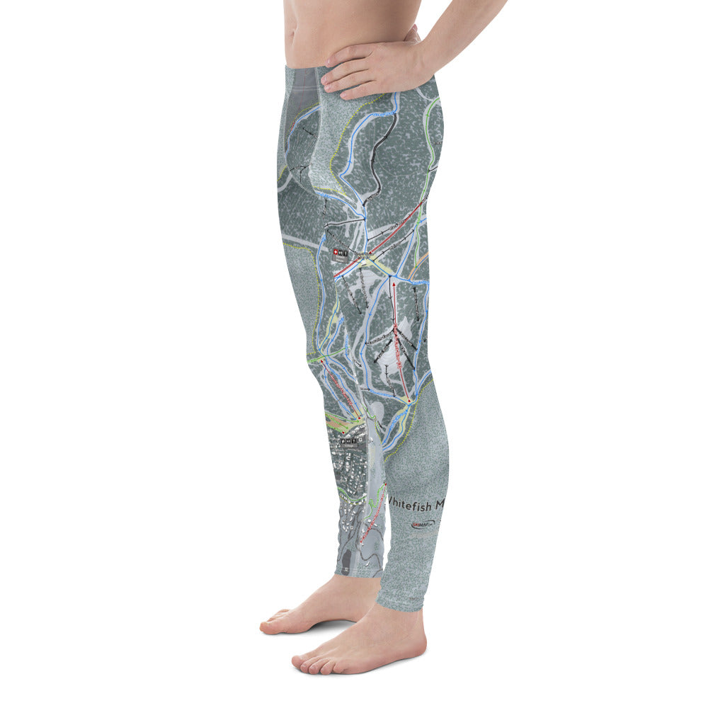 Whitefish Mountain, Montana Ski Trail Map - Men's Base Layer Bottoms - Powderaddicts