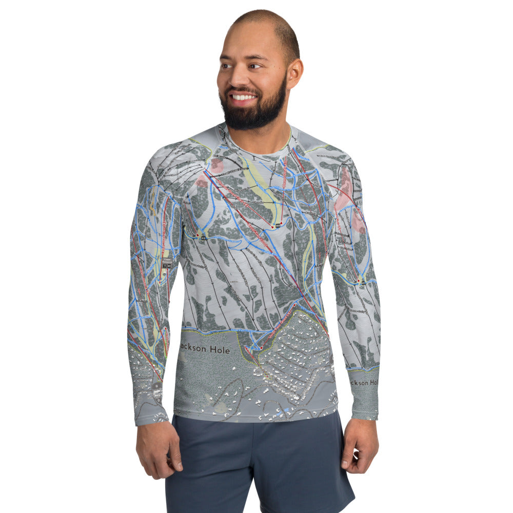 Jackson Hole, Wyoming Ski Trail Map Men&#39;s Base Layer Top - Powderaddicts