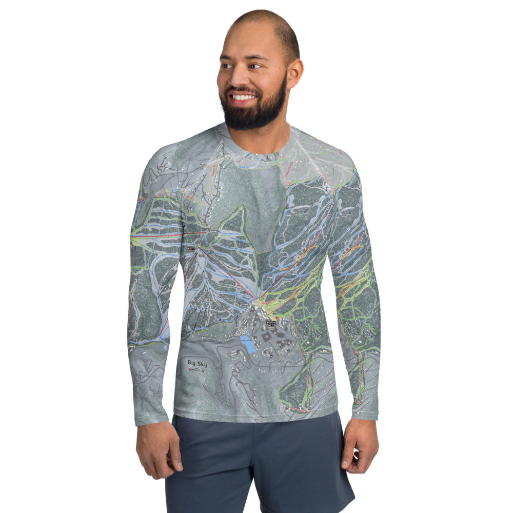 Big Sky, Montana Ski Trail Map Men&#39;s Base Layer Top - Powderaddicts