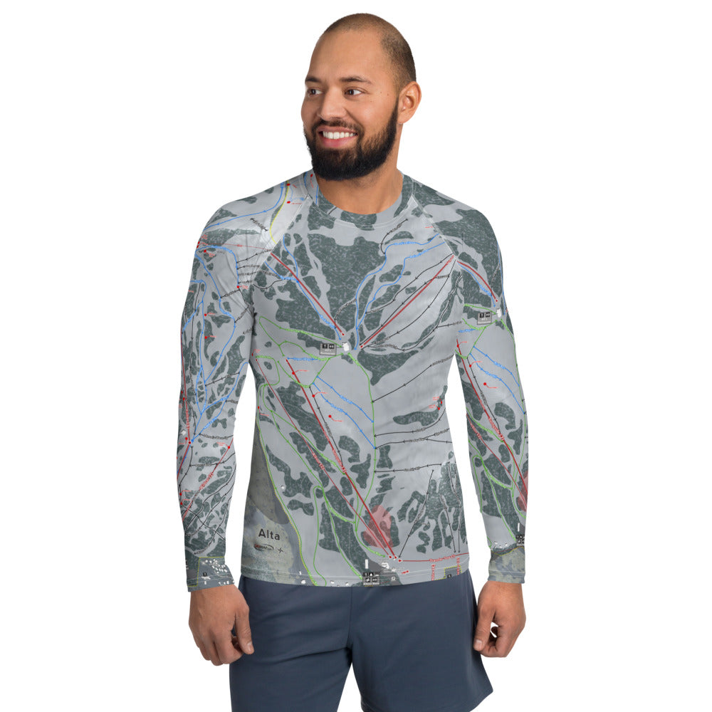 Alta, Utah Ski Trail Map Men&#39;s Base Layer Top - Powderaddicts